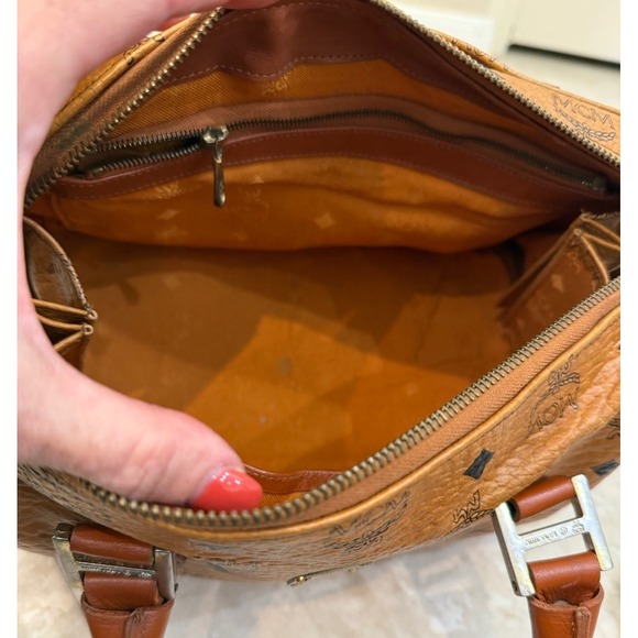 VTG MCM Cognac Monogram Visetos Boston Bag Coated Canvas Small Purse - Picture 15 of 16